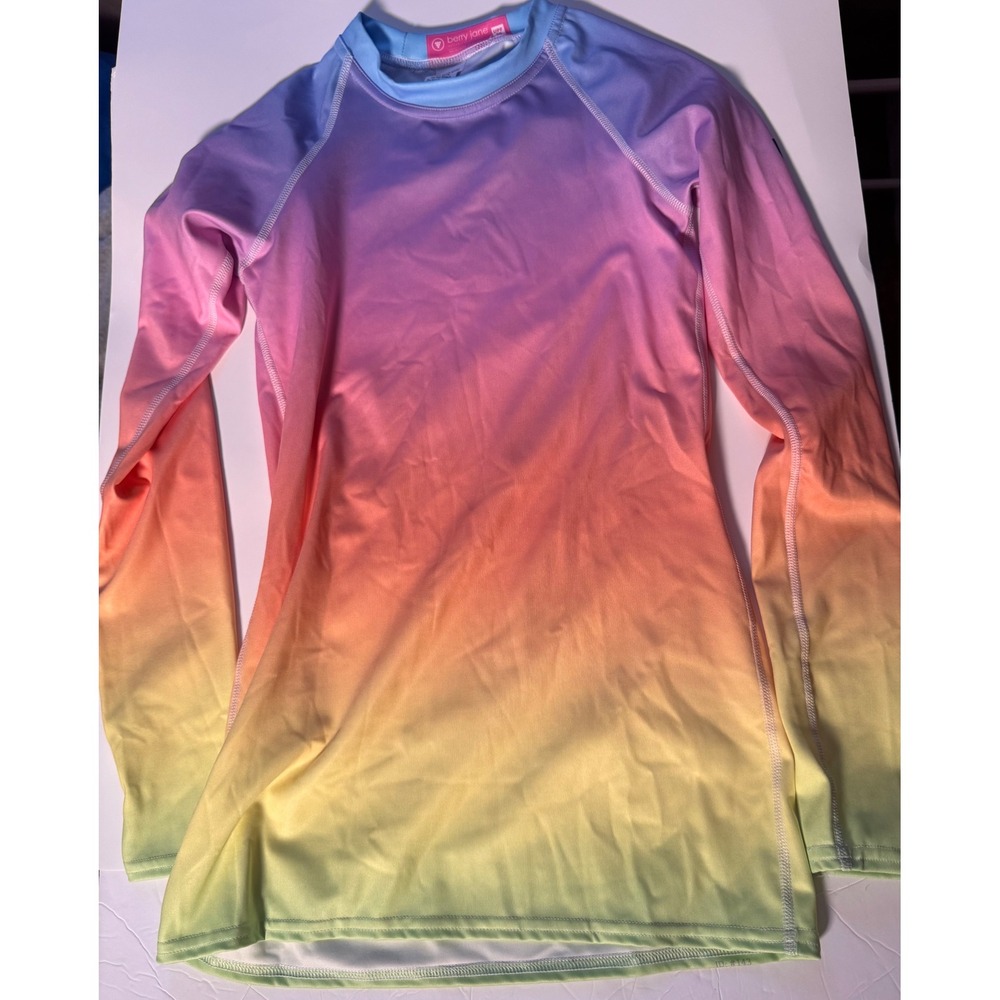 Berry Jane Rainbow Ombre Rash Guard UPF 50 Long Sleeve Swim Top Small